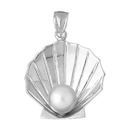 Seashell Pearl Charm Pendant Two Tone 14k Gold