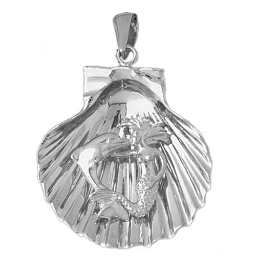 Seashell Mermaid Dolphin Charm Pendant 14k Two Tone Gold