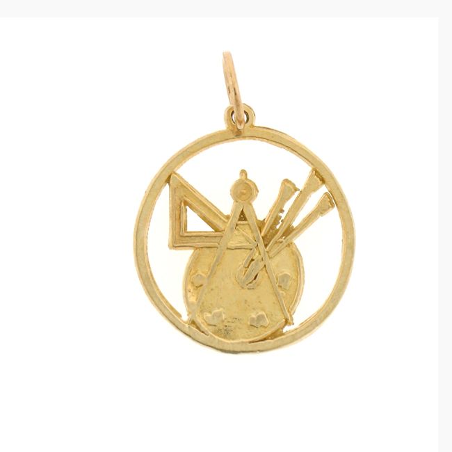 Painting Palette, Ruler and Compasses Charm Pendant 14k Gold