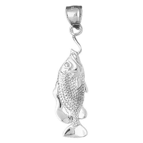 3D Fish Hook Charm Pendant 14k Two Tone Gold
