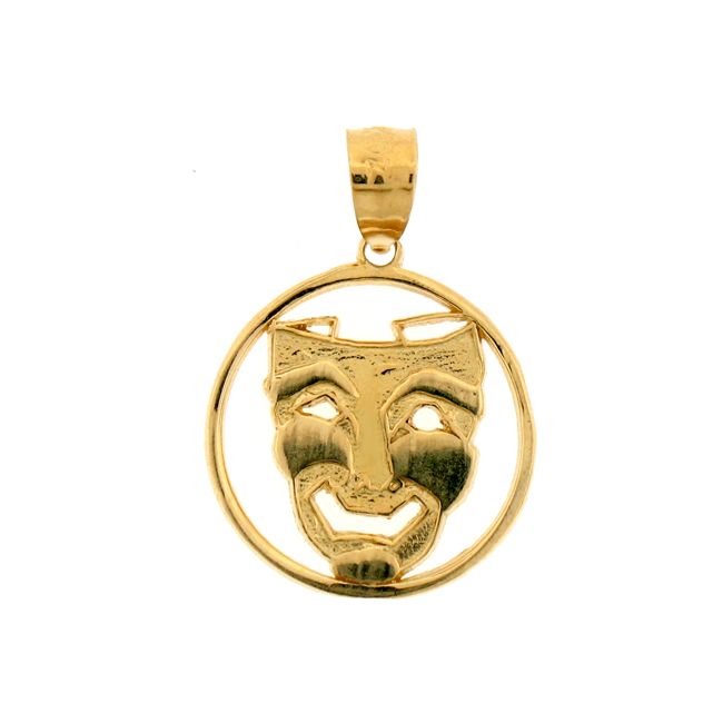 Drama Mask Charm Pendant 14k Gold