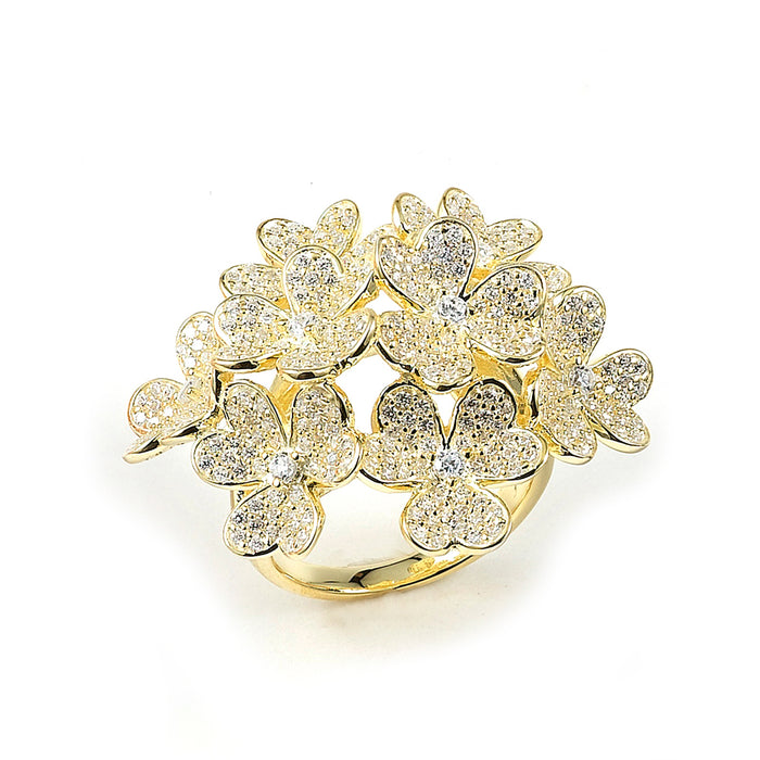 Sterling silver micro-pave CZ flowers ring