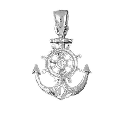 Ship Anchor and Wheel Charm Pendant 14k Gold