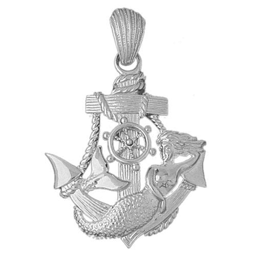 Ship Anchor and Mermaid Charm Pendant 14k Gold