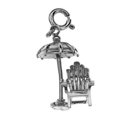3D Beach Chair and Umbrella Charm Pendant 14k Gold