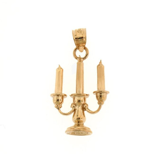 3D Triple Candleholder Charm Pendant 14k Gold