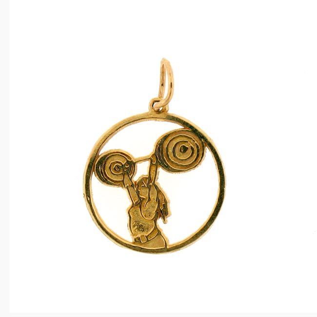Weightlifter Charm Pendant 14k Gold
