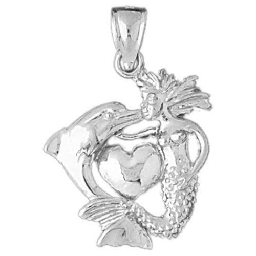 3D Mermaid Dolphin Heart Charm Pendant 14k Two Tone Gold