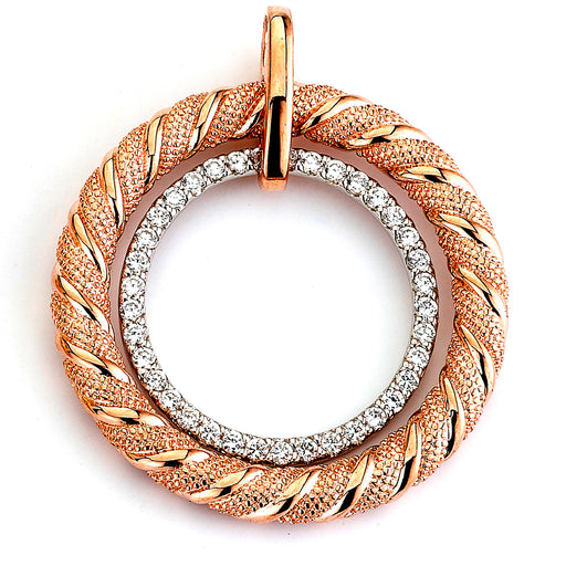 Sterling silver circular rope pendant with micro-pave CZ