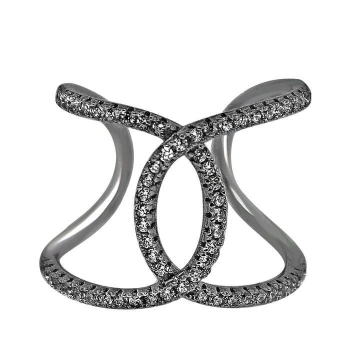 Sterling Silver Rhodium Plated and CZ Trendy Ring