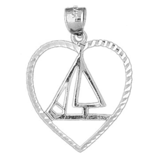 Sailboat Heart Charm Pendant 14k Gold