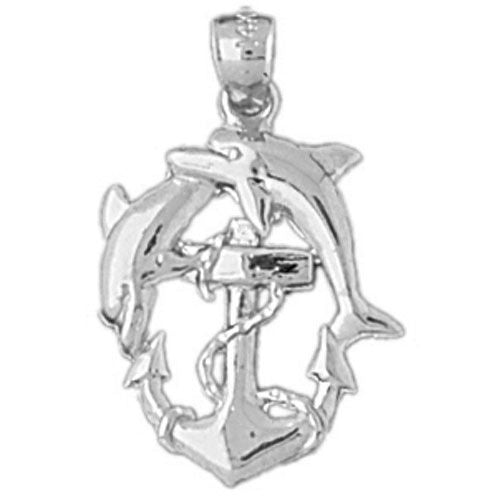 Ship Anchor and Double Dolphin Charm Pendant 14k Gold