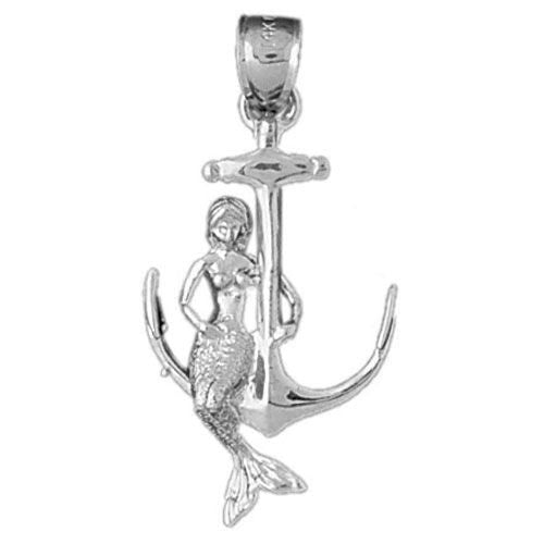 Mermaid on Ship Anchor Charm Pendant 14k Gold