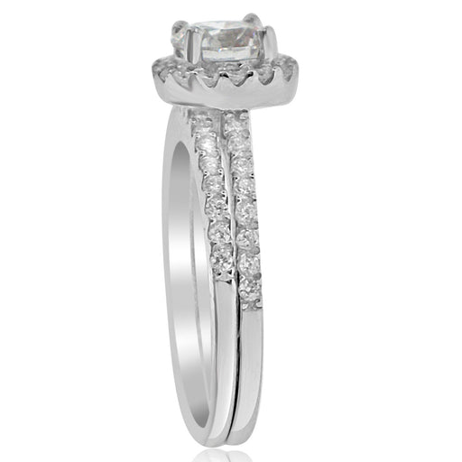 Sterling Silver Rhodium Plated and CZ Halo Wedding Set