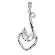 Fishing Hook Heart Charm Pendant 14k Gold
