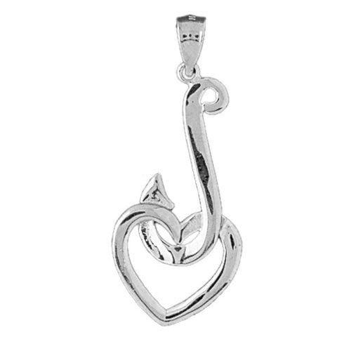Fishing Hook Heart Charm Pendant 14k Gold