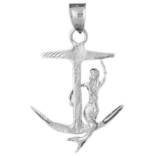 Mermaid on Ship Anchor 3 Dimensional Charm Pendant 14k Gold