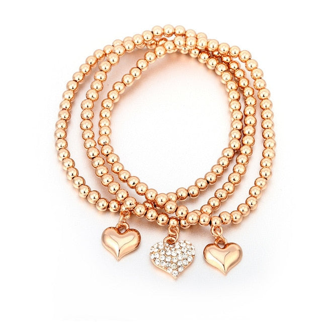Fashion Rhinestone Heart Crystal Charm Bracelets & Bangles rose gold