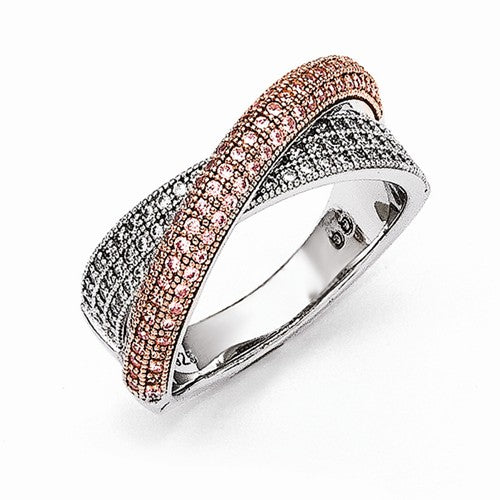Sterling Silver Rose Gold-Plated CZ Brilliant Embers Polished Ring