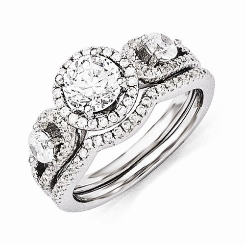 Sterling Silver & CZ Brilliant Embers Rhodium 2-Piece Wedding Set