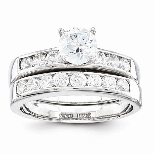 2-Piece Sterling Silver CZ Wedding Set Ring