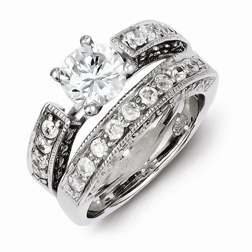Stunning Sterling Silver 2-Piece CZ Wedding Set Ring with 925 stamp