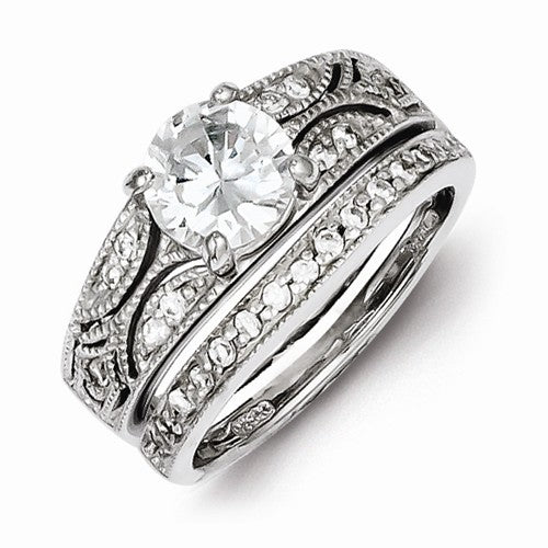 2-Piece CZ Wedding Set Sterling Silver Polished Ring
