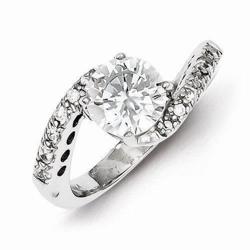 Curved Casted Sterling Silver Cubic Zirconia Engagement Ring