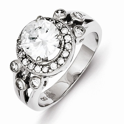 Sterling Silver Round Cut with 2 Shanks CZ Engagement Ring