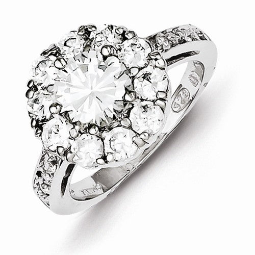 Stamp 925 Sterling Silver Round Center CZ Engagement Ring