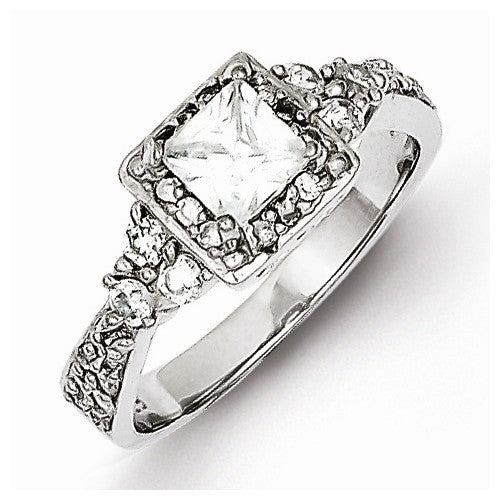 Sterling Silver Square Princess Cut CZ Engagement Ring
