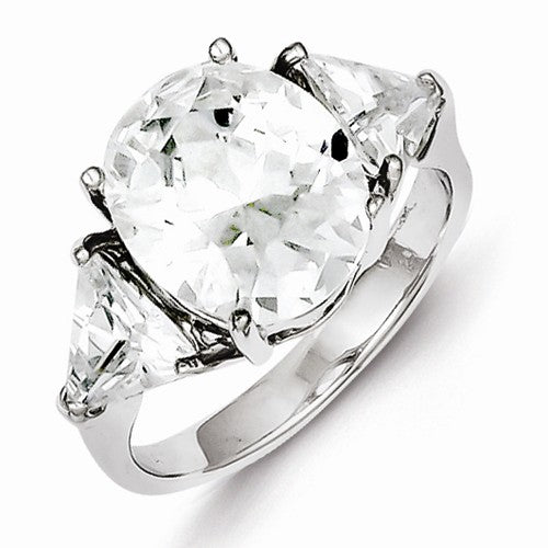 Sterling Silver Oval with Sides stone CZ Engagement Ring