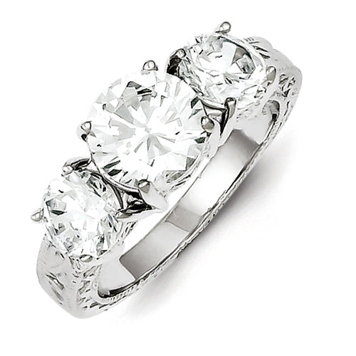 Sterling Silver 3 Stone CZ Engagement Ring