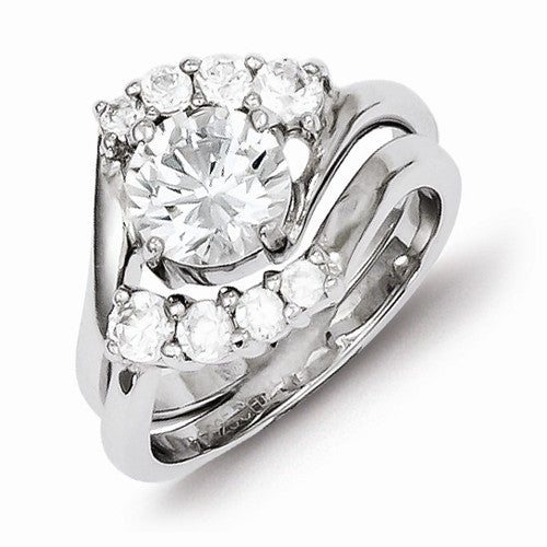 2 Piece Sterling Silver with CZ Stones Wedding Ring