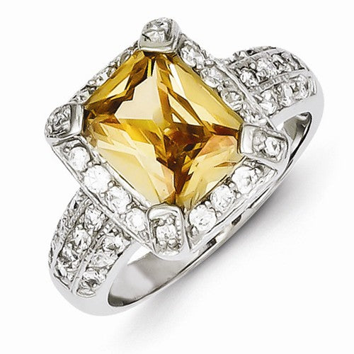 Sterling Silver Canary Yellow CZ Engagement Ring