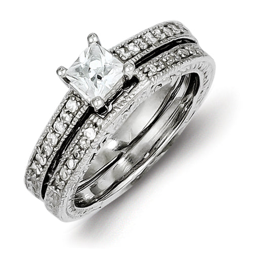 Sterling Silver 2-Piece CZ Wedding Set Ring