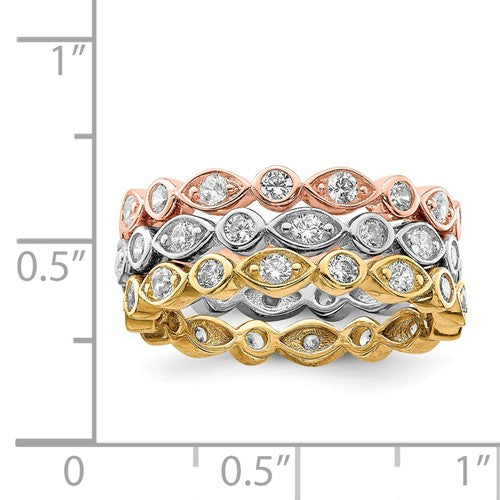 Sterling Silver Vermeil Trio CZ Eternity Band/ring