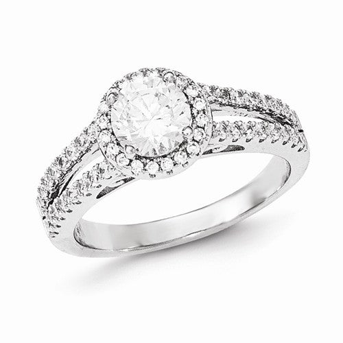 Sterling Silver 2 Shank CZ Engagement Ring