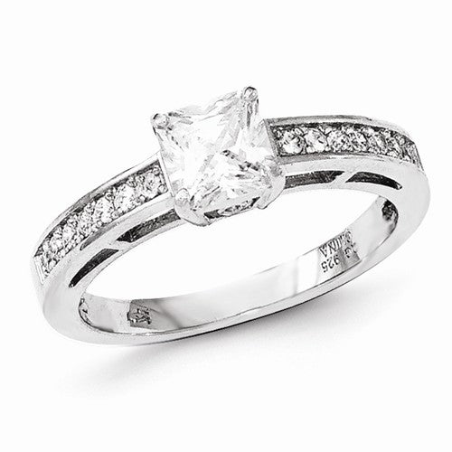 Sterling Silver Princess Cut CZ Engagement Ring