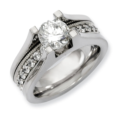 39 Stones Titanium & Sterling Silver CZ Ring
